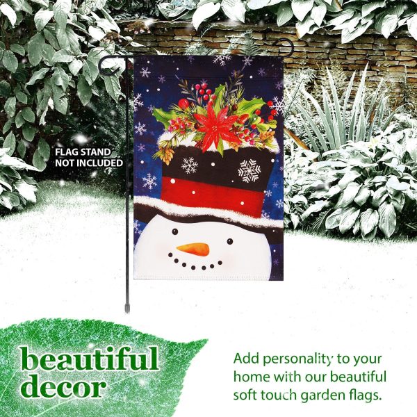 G128 Garden Flag Snowman with Festive Evergreen Top Hat | 12x18 Inch | Printed Blockout Polyester - Christmas Decoration - Image 8