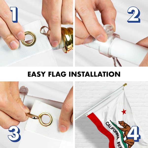 G128 - 6 Feet Tangle Free Spinning Flagpole (White) California Double Sided Brass Grommets Embroidered 3x5 ft (Flag Included) Aluminum Flag Pole - Image 7
