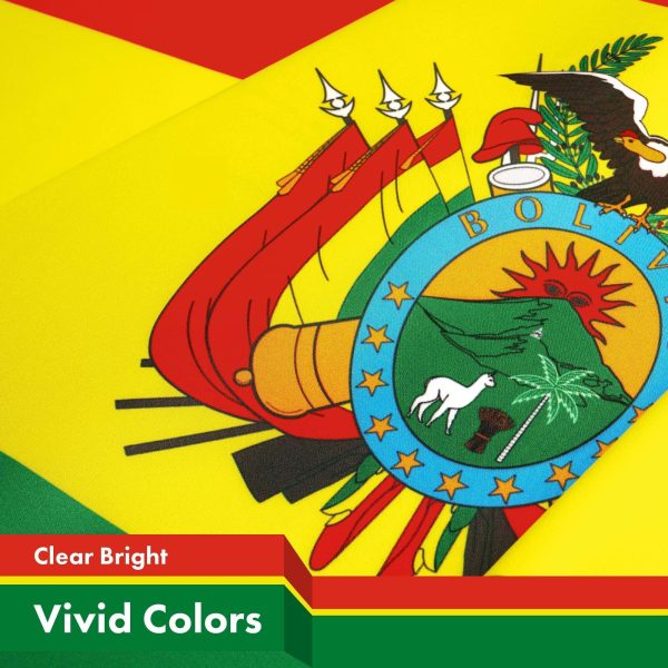 G128 5 Pack: Bolivia Flag | 3x5 Ft | LiteWeave Pro Series Printed 150D Polyester | Country Flag, Indoor/Outdoor, Vibrant Colors, Brass Grommets, Thicker and More Durable Than 100D 75D Polyester - Image 3