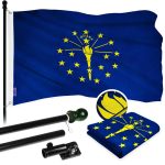 G128 Combo Pack: 5 Ft Tangle Free Aluminum Spinning Flagpole (Black) & Indiana IN State Flag 2.5x4 Ft, ToughWeave Series Embroidered 300D Polyester | Pole with Flag Included