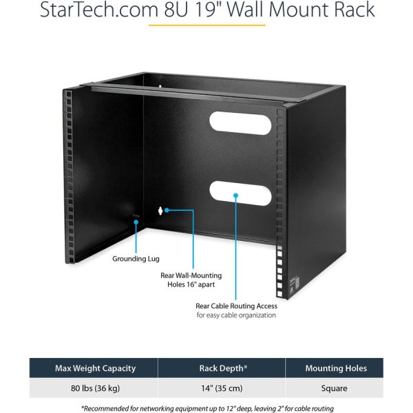 StarTech.com 8U Wall Mount Rack, 14in Deep, 19 inch Wall Mount Network Rack, Wall Mounting Patch Panel Bracket for Switch/IT Equipment - Image 8