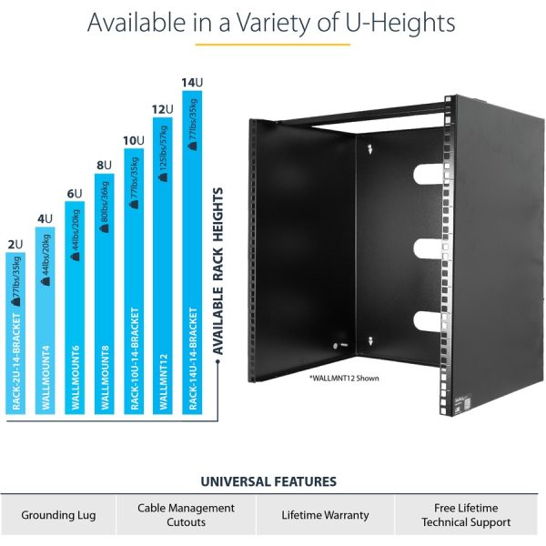StarTech.com 8U Wall Mount Rack, 14in Deep, 19 inch Wall Mount Network Rack, Wall Mounting Patch Panel Bracket for Switch/IT Equipment - Image 10
