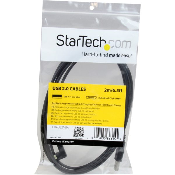 StarTech.com 2m 6 ft Right Angle Micro-USB Charge and Sync Cable M/M - USB 2.0 A to Micro USB - 24 AWG - Image 4