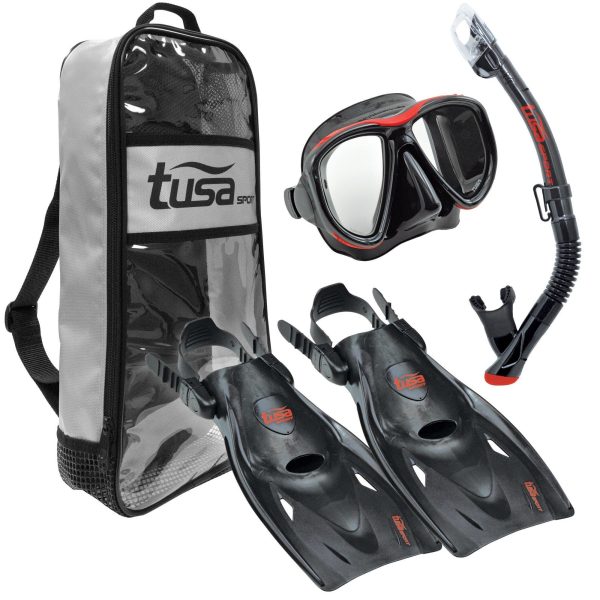 Sport Adult Powerview Mask Dry Snorkel and Fins Travel Set