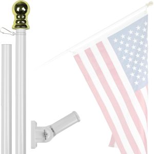 G128 5 Ft Tangle Free Aluminum Spinning Flagpole (White)