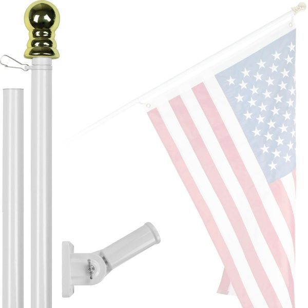 G128 5 Ft Tangle Free Aluminum Spinning Flagpole (White)