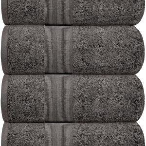Resort Collection Soft Bath Towels | 28x55 Luxury Hotel Plush & Absorbent Cotton Bath Towel Large [4 Pack Charcoal]