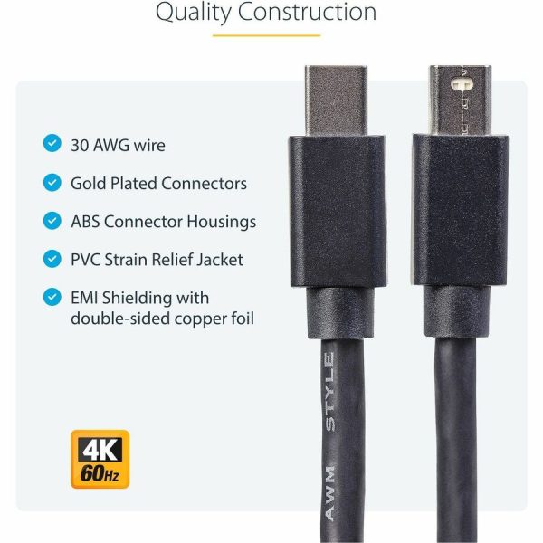 StarTech.com 6ft (2m) Mini DisplayPort Cable, 4K x 2K Ultra HD Video, Mini DisplayPort 1.2 Cable, Mini DP Cable for Monitor, mDP Cord, M/M - Image 4