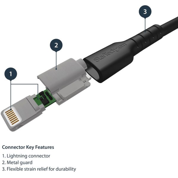 StarTech.com 6 foot/2m Durable Black USB-A to Lightning Cable, Rugged Heavy Duty Charging/Sync Cable for Apple iPhone/iPad MFi Certified - Image 3