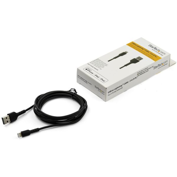 StarTech.com 6 foot/2m Durable Black USB-A to Lightning Cable, Rugged Heavy Duty Charging/Sync Cable for Apple iPhone/iPad MFi Certified - Image 6