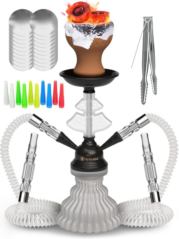 White Hookah Set 2 Hose Hookah – LilOne 12” White Mini Hookah Combo Kit Shisha Hookah Set with Prepunched Foil Hookas Bowl Disposable Tips Mouthpiece Tongs Portable Hookah Pipe   Hookah Machines