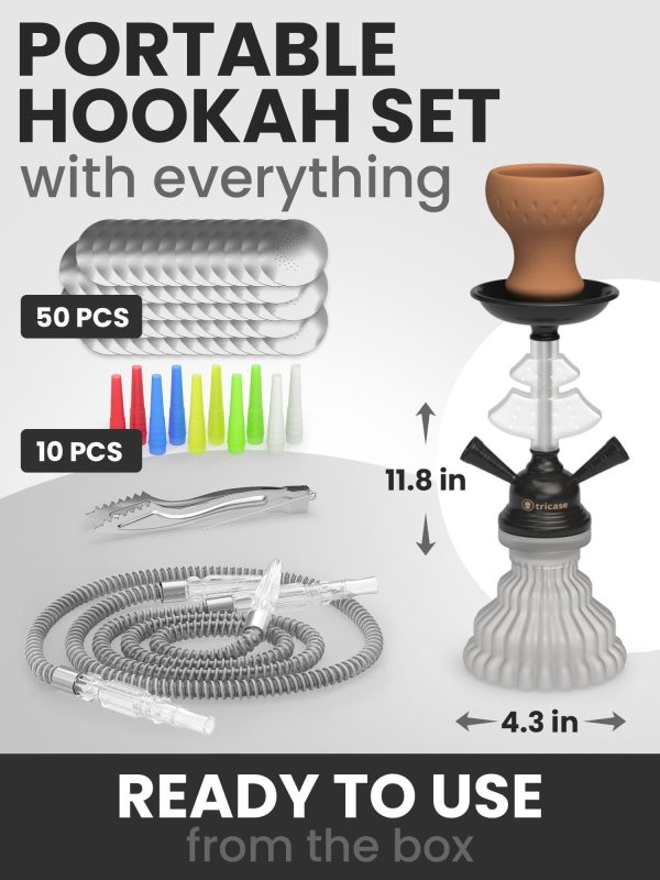 White Hookah Set 2 Hose Hookah – LilOne 12” White Mini Hookah Combo Kit Shisha Hookah Set with Prepunched Foil Hookas Bowl Disposable Tips Mouthpiece Tongs Portable Hookah Pipe   Hookah Machines - Image 2