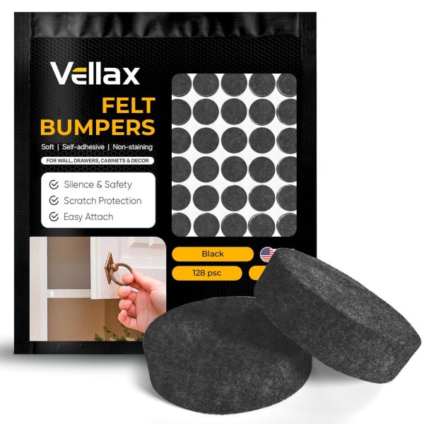 Felt Pads for Cabinet Doors   04  Diameter 128 PCS   Black Self Adhesive Felt Bumpers   Felt Dots to Protect Glass Furniture Walls & Floor   Door Bumpers to Prevent Slamming