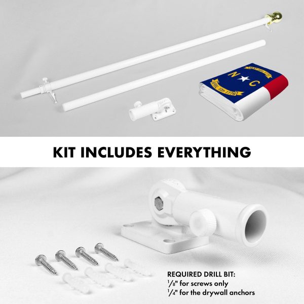 G128 Combo Pack: 5 Ft Tangle Free Spinning Flagpole (White) & North Carolina Flag 2.5x4 Ft Embroidered 220GSM Spun Polyester, Brass Grommets (Flag Included) Aluminum Flag Pole - Image 2
