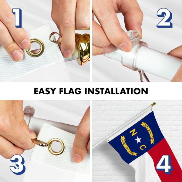 G128 Combo Pack: 5 Ft Tangle Free Spinning Flagpole (White) & North Carolina Flag 2.5x4 Ft Embroidered 220GSM Spun Polyester, Brass Grommets (Flag Included) Aluminum Flag Pole - Image 7