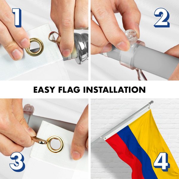 G128 Combo Pack: 6 Feet Tangle Free Spinning Flagpole (Silver) Colombia Colombian Flag 3x5 ft Printed 150D Brass Grommets (Flag Included) Aluminum Flag Pole - Image 7
