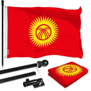 G128 Combo Pack: 6 Ft Tangle Free Spinning Flagpole (Black) & Kyrgyzstan Flag 3x5 Ft Printed 150D Polyester, Brass Grommets (Flag Included) Aluminum Flag Pole