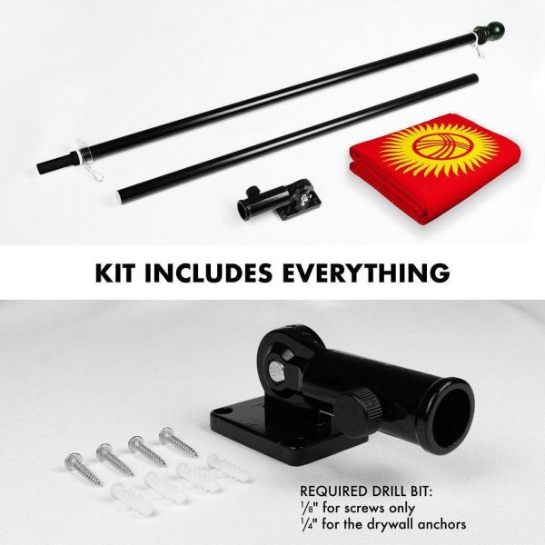 G128 Combo Pack: 6 Ft Tangle Free Spinning Flagpole (Black) & Kyrgyzstan Flag 3x5 Ft Printed 150D Polyester, Brass Grommets (Flag Included) Aluminum Flag Pole - Image 2