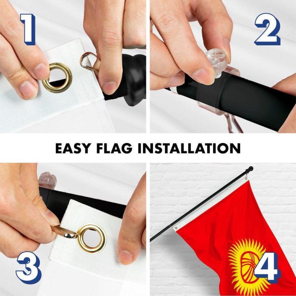 G128 Combo Pack: 6 Ft Tangle Free Spinning Flagpole (Black) & Kyrgyzstan Flag 3x5 Ft Printed 150D Polyester, Brass Grommets (Flag Included) Aluminum Flag Pole - Image 7