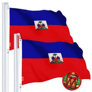 G128 2 Pack: Haiti Haitian Flag | 3x5 Ft | Embroidered 220GSM SPUN POLYESTER - Embroidered Stars, Sewn Stripes, Brass Grommets, Indoor/Outdoor, Vibrant Colors, Heavy Duty SPUN POLYESTER