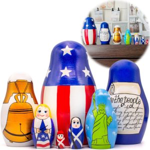 AEVVV Independence Day Nesting Dolls Set 7 pcs Russian Dolls with Symbols of Independence 4th of July Decorations for Patriotic Decor