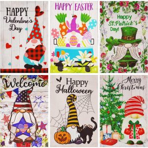 G128 Garden Flag Set Holiday Gnomes 12"x18" 6 pieces Blockout Fabric