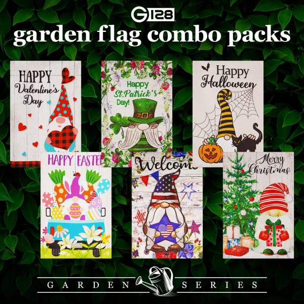 G128 Garden Flag Set Holiday Gnomes 12"x18" 6 pieces Blockout Fabric - Image 2