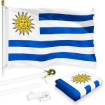 G128 Combo Pack: 6 Feet Tangle Free Spinning Flagpole (White) Uruguay Uruguay Flag 3x5 ft Printed 150D Brass Grommets (Flag Included) Aluminum Flag Pole