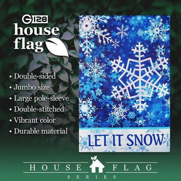 G128 House Flag Let It Snow Snowflakes | 28x40 Inch | Printed Blockout Polyester - Winter Decoration - Image 2