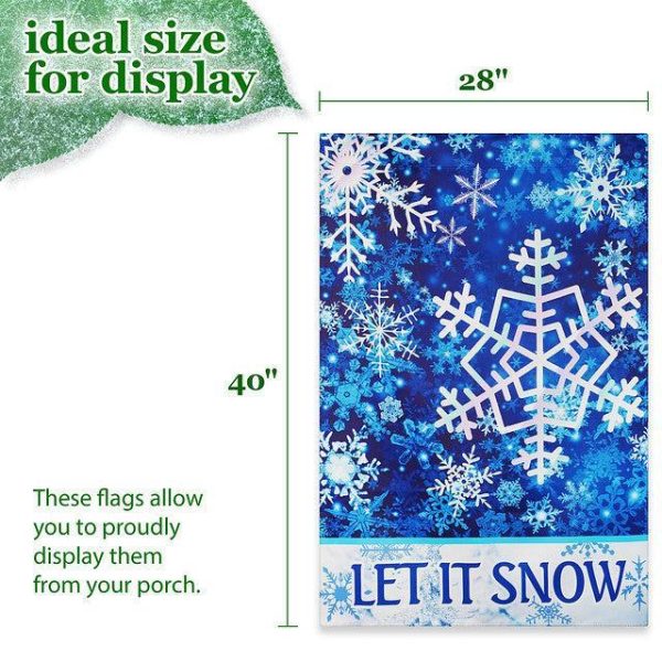 G128 House Flag Let It Snow Snowflakes | 28x40 Inch | Printed Blockout Polyester - Winter Decoration - Image 4