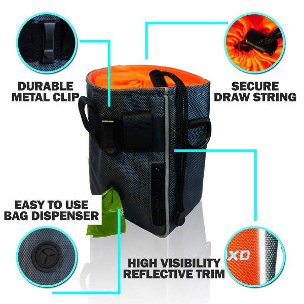 Dog Treat Pouch. Belt Clip or Shoulder Carry Dog Treat Training Bag. Durable Hi Vis Interior Dog Treat Bag with Integrated Poop Bag Dispenser and Secure Pouch Closure (Orange) - Image 2