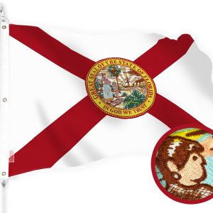 G128 Florida FL State Flag | 5x8 Ft | StormFlyer Series Embroidered 220GSM Spun Polyester | Embroidered Design, Indoor/Outdoor, Brass Grommets, Heavy Duty, All Weather