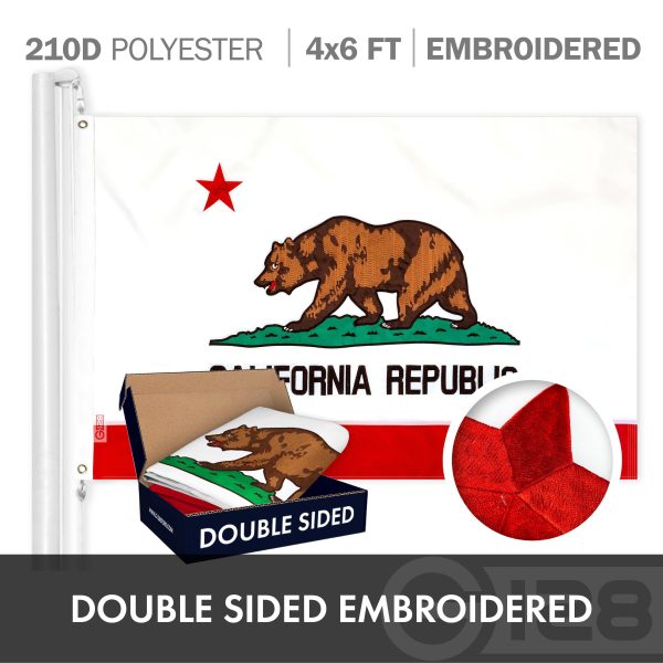 G128 Combo Pack: USA American Flag & California CA State Flag 4x6 Ft Double Sided Embroidered Polyester, Indoor/Outdoor, Brass Grommets - Image 6