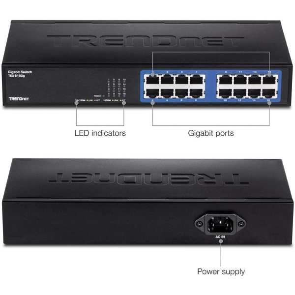 TRENDnet 6-Port Unmanaged Gigabit GREENnet Desktop Metal Switch, Ethernet-Network Switch, 16 x 10-100-1000 RJ-45 Ports, 32 Gbps Forwarding Capacity, Lifetime Protection, Black, TEG-S16DG - Image 7