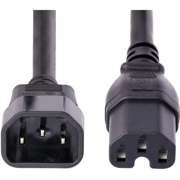 StarTech.com 10ft (3m) Heavy Duty Extension Cord, IEC C14 to IEC C15 Black Extension Cord, 15A 125V, 14AWG, Heavy Gauge Power Cable - Image 4