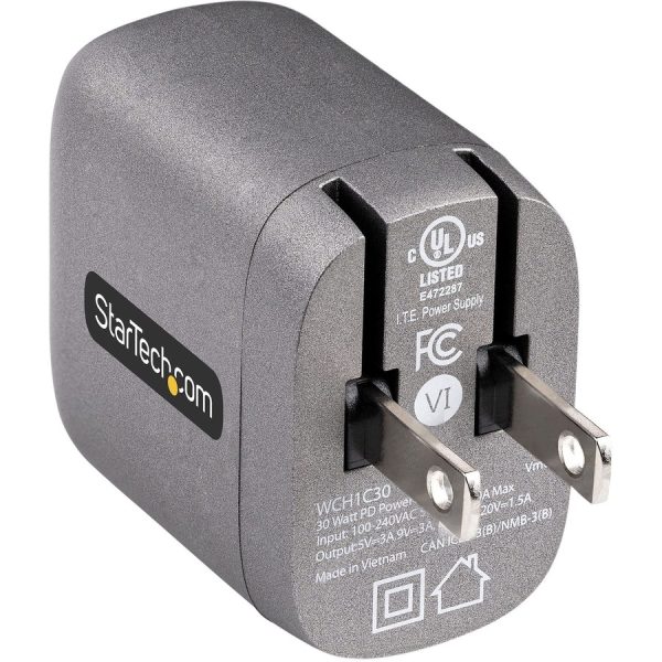 StarTech.com 30W USB-C Wall Charger, Portable GaN Charger w/ USB Power Delivery Fast Charging, USB-IF Certified, 6ft Cable, USB-C Charger - Image 4