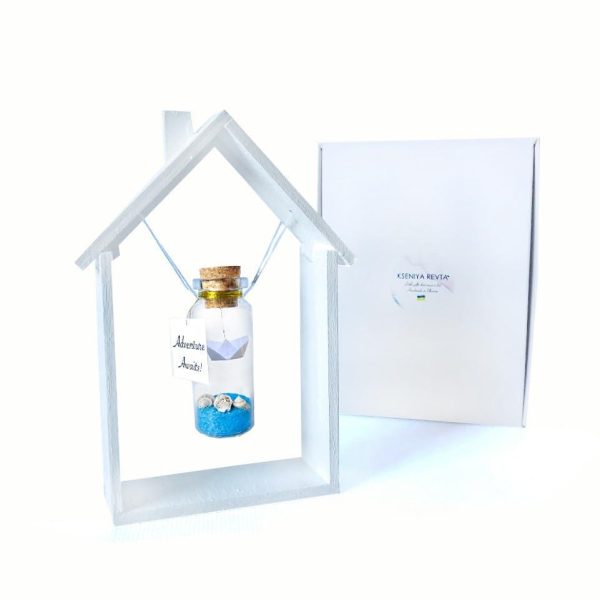 Tiny Magical Message in a Bottle Gift Idea   Classy Inspirational Gifts for Him and Her   Unique Presents for Women and Men (Blue Sand   Adventure Awaits in Wooden Frame)