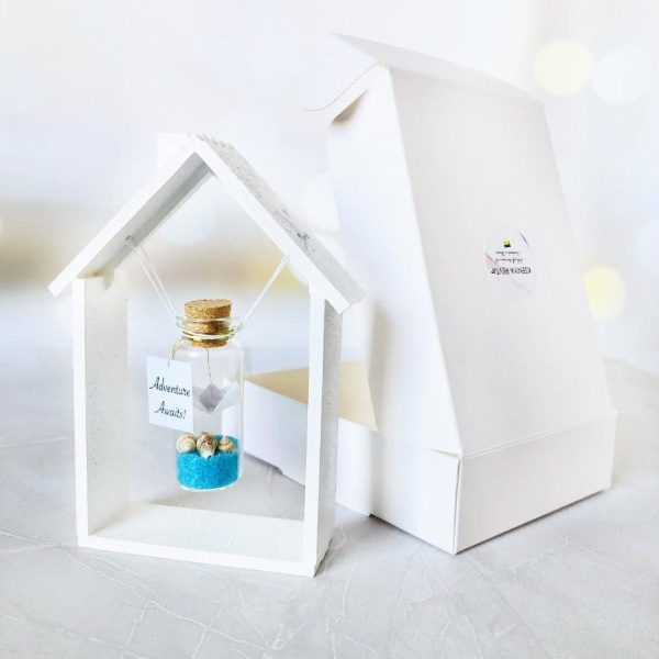 Tiny Magical Message in a Bottle Gift Idea   Classy Inspirational Gifts for Him and Her   Unique Presents for Women and Men (Blue Sand   Adventure Awaits in Wooden Frame) - Image 3