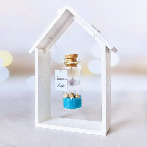 Tiny Magical Message in a Bottle Gift Idea   Classy Inspirational Gifts for Him and Her   Unique Presents for Women and Men (Blue Sand   Adventure Awaits in Wooden Frame) - Image 4