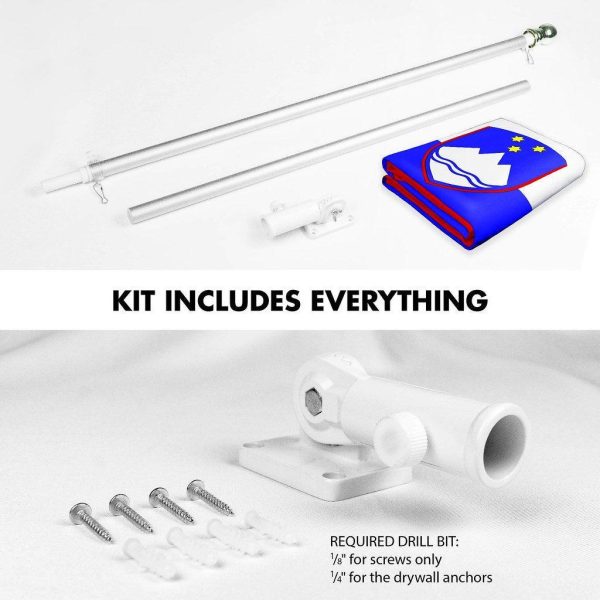 G128 Combo Pack: 6 Ft Tangle Free Spinning Flagpole (Silver) & Slovenia Flag 3x5 Ft Printed 150D Polyester, Brass Grommets (Flag Included) Aluminum Flag Pole - Image 2