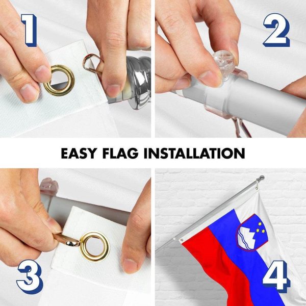G128 Combo Pack: 6 Ft Tangle Free Spinning Flagpole (Silver) & Slovenia Flag 3x5 Ft Printed 150D Polyester, Brass Grommets (Flag Included) Aluminum Flag Pole - Image 7