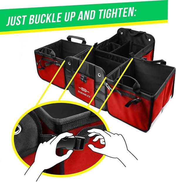 4 Compartment Separable Collapsible Car Trunk Storage Organizer for SUV Minivan Truck Sedan   XXL Red Black - Image 4