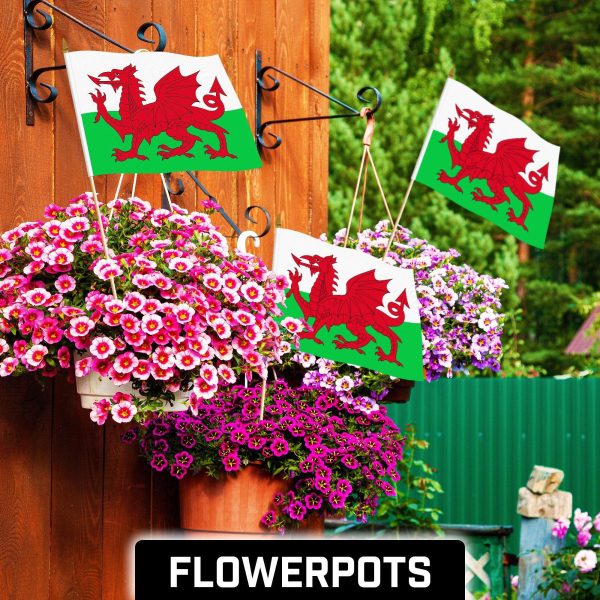 G128 24 Pack Handheld Wales Welsh Stick Flags | 12x18 In | Printed 150D Polyester, Country Flag, Solid Wooden Stick, Spear Gold Tip - Image 2