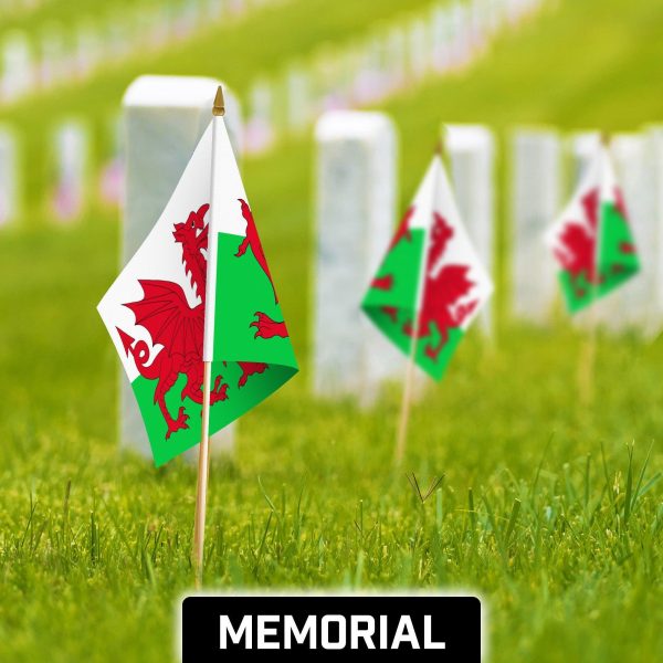 G128 24 Pack Handheld Wales Welsh Stick Flags | 12x18 In | Printed 150D Polyester, Country Flag, Solid Wooden Stick, Spear Gold Tip - Image 4