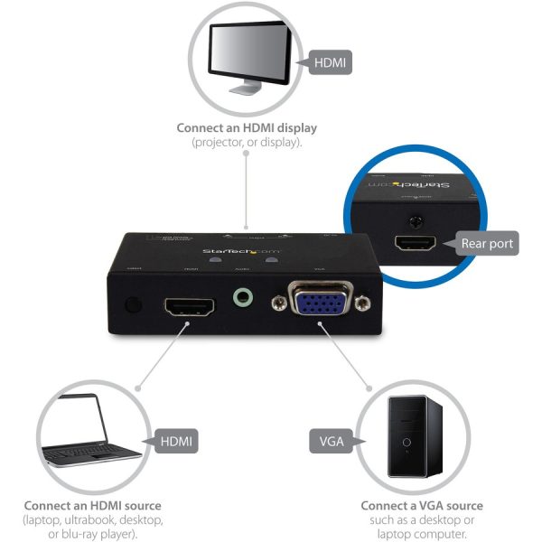 StarTech.com 2x1 HDMI + VGA to HDMI Converter Switch w/ Automatic and Priority Switching â€" 1080p - Image 4