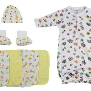 Gown, Cap Booties And Washcloths - 7 Pc Set Cs_0020