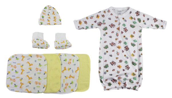 Gown, Cap Booties And Washcloths - 7 Pc Set Cs_0020