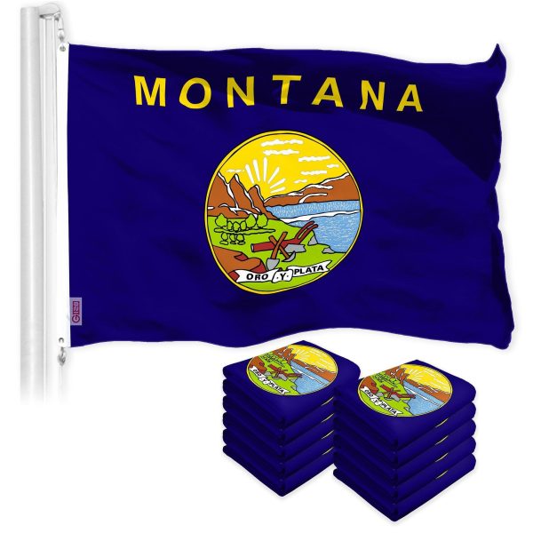 G128 10 Pack: Montana MT State Flag | 3x5 Ft | LiteWeave Pro Series Printed 150D Polyester | Indoor/Outdoor, Vibrant Colors, Brass Grommets, Thicker and More Durable Than 100D 75D Polyester