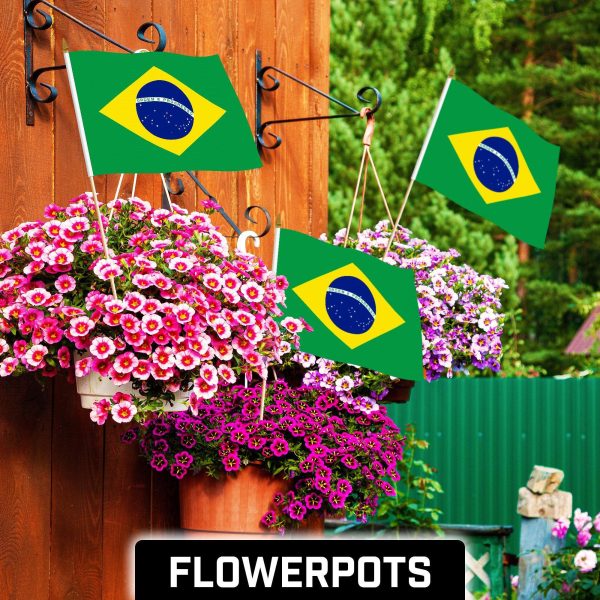 G128 30 Pack Handheld Brazil Brazilian Stick Flags | 12x18 In | Printed 150D Polyester, Country Flag, Solid Wooden Stick, Spear Gold Tip - Image 2