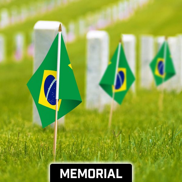 G128 30 Pack Handheld Brazil Brazilian Stick Flags | 12x18 In | Printed 150D Polyester, Country Flag, Solid Wooden Stick, Spear Gold Tip - Image 4